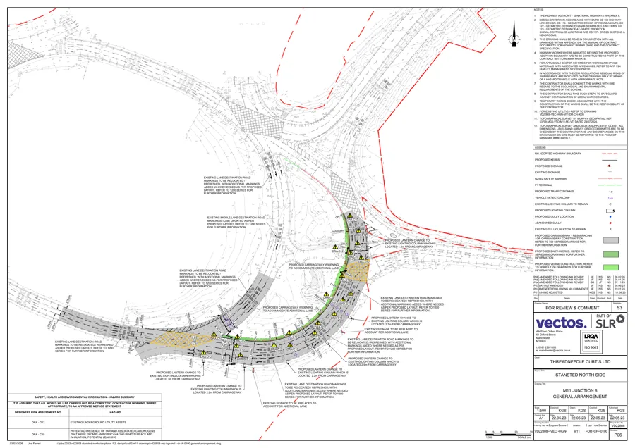 M11 Junction 8 proposed junction layout drawing. A text description is provided alongside.